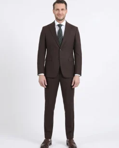 Di'nucci Slim Fit Solid Chocolate Brown Peak Lapel Wool Blend Suit