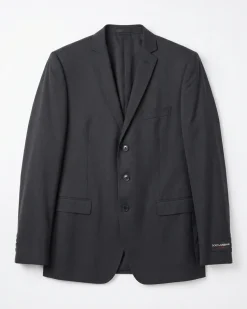 Dolce & Gabbana Mens Charcoal Textured Fully-Canvassed Notch Lapel Slim Fit 3-Button Wool Suit - 44L