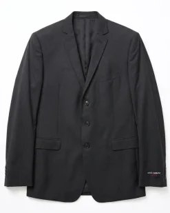 Dolce & Gabbana Mens Solid Black Fully-Canvassed Notch Lapel Slim Fit 3-Button Wool Suit - 44L