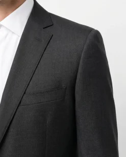 Dolce & Gabbana Mens Solid Black Fully-Canvassed Notch Lapel Slim Fit 3-Button Wool Suit - 44L