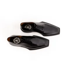 Emeraldi Mens Black Square Toe Lace-up Oxford Calfskin Leather Italian Dress Shoes