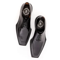 Emeraldi Mens Black Square Toe Lace-up Oxford Calfskin Leather Italian Dress Shoes