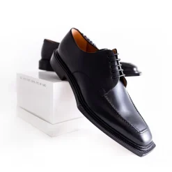 Emeraldi Mens Black Square Toe Lace-up Oxford Calfskin Leather Italian Dress Shoes