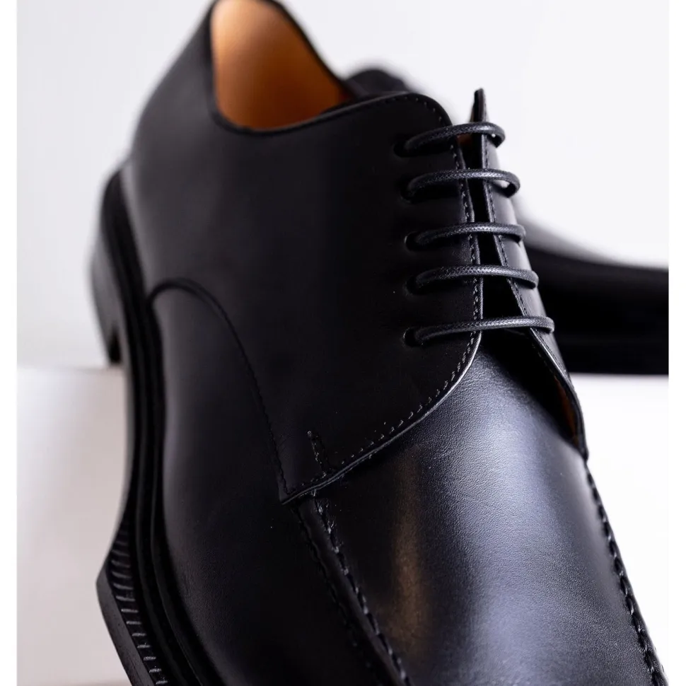 Emeraldi Mens Black Square Toe Lace-up Oxford Calfskin Leather Italian Dress Shoes