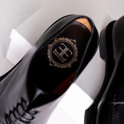 Emeraldi Mens Black Square Toe Lace-up Oxford Calfskin Leather Italian Dress Shoes