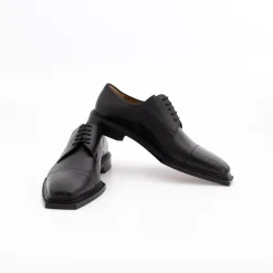 Emeraldi Mens Black Square Toe Oxford Nappa & Calfskin Leather Italian Dress Shoes