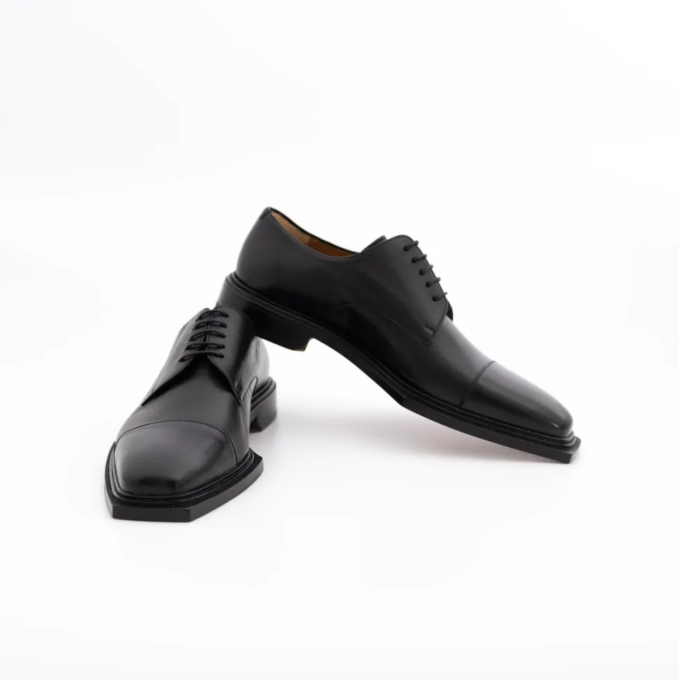 Emeraldi Mens Black Square Toe Oxford Nappa & Calfskin Leather Italian Dress Shoes