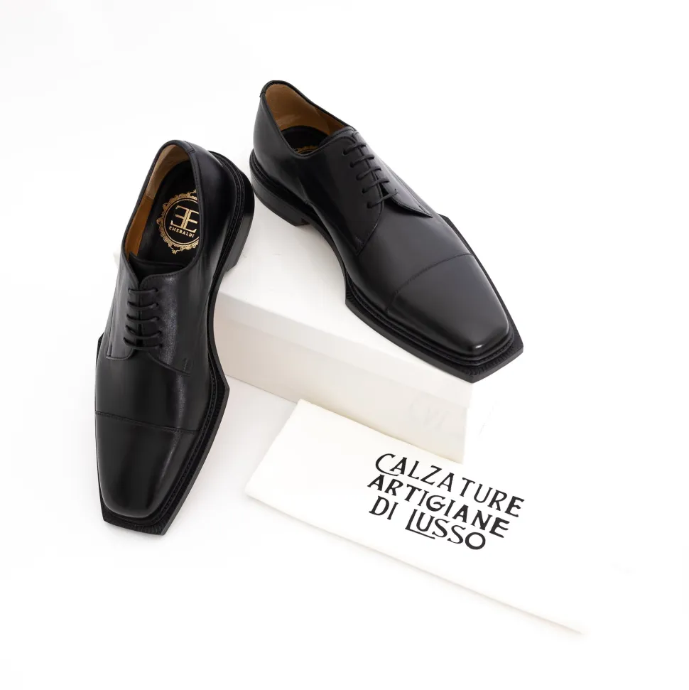 Emeraldi Mens Black Square Toe Oxford Nappa & Calfskin Leather Italian Dress Shoes