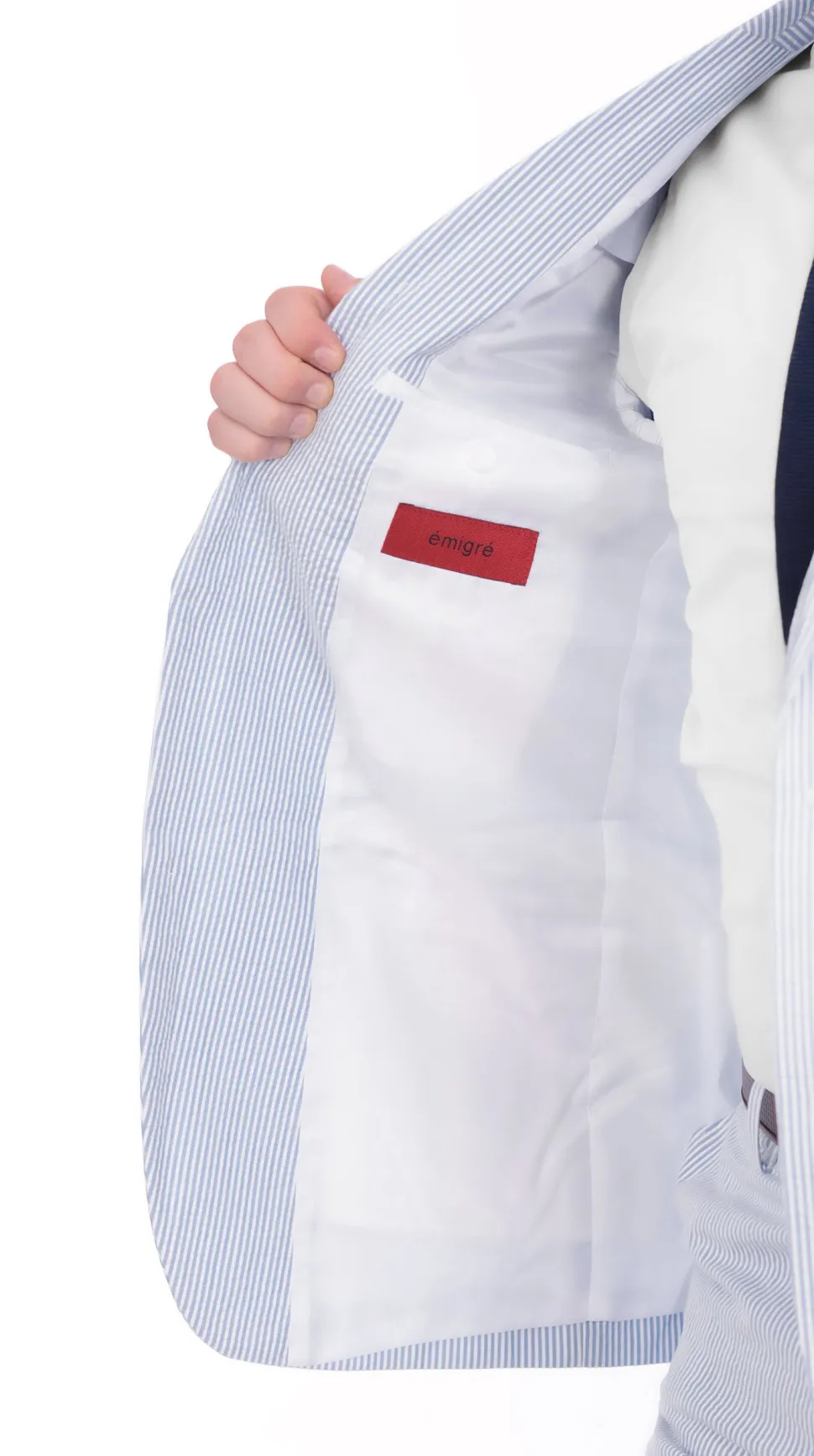 Emigre Classic Fit Blue Seersucker Blazer