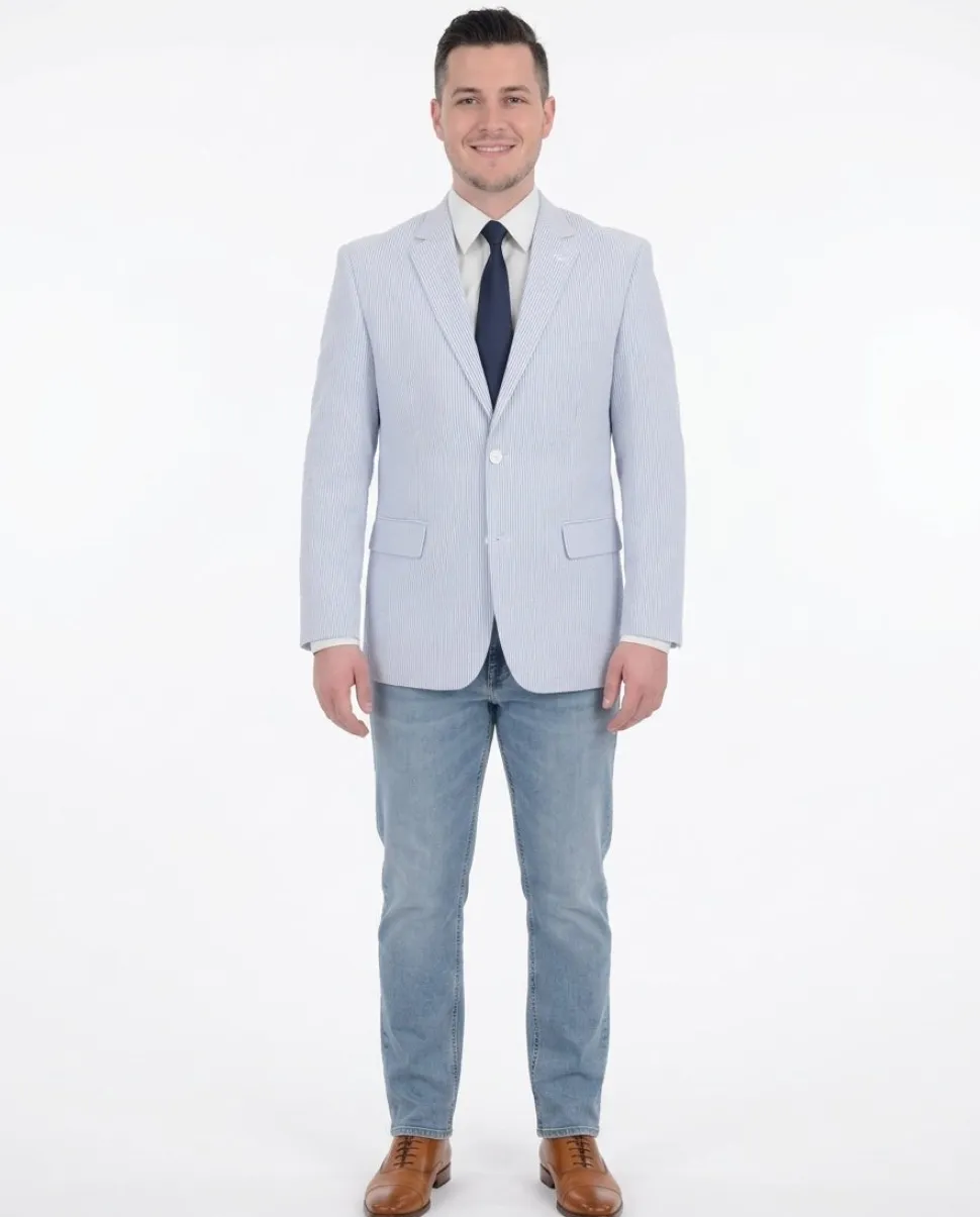 Emigre Classic Fit Blue Seersucker Blazer