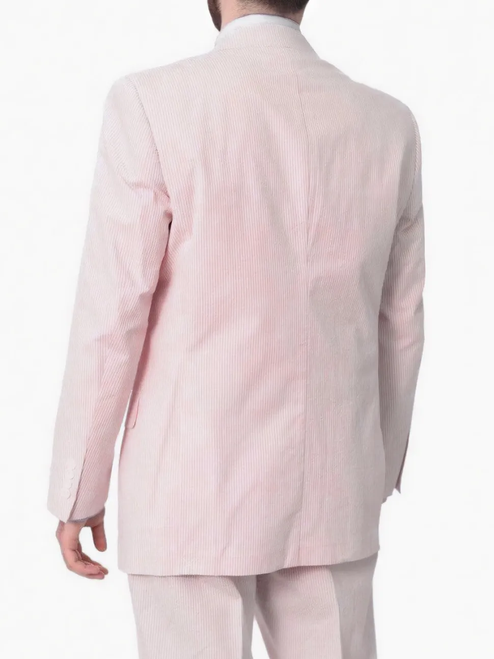 Emigre Classic Fit Pink Striped Two Button Cotton Seersucker Blazer Sportcoat