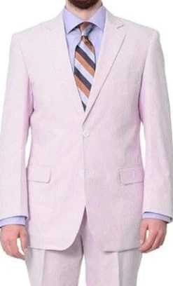 Emigre Classic Fit Pink Striped Two Button Cotton Seersucker Blazer Sportcoat