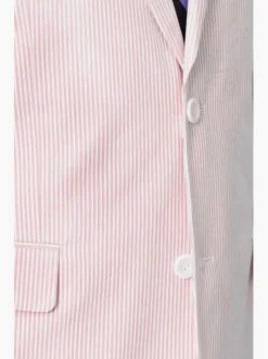 Emigre Classic Fit Pink Striped Two Button Cotton Seersucker Blazer Sportcoat