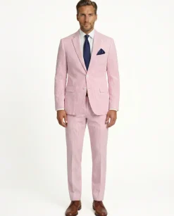 Emigre Classic Fit Pink Striped Two Button Cotton Seersucker Suit