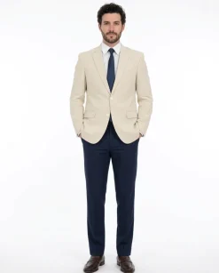 Emigre Classic Fit Tan Pinstriped Two Button Cotton Seersucker Blazer