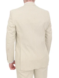 Emigre Classic Fit Tan Pinstriped Two Button Cotton Seersucker Blazer