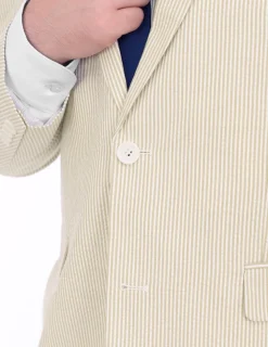 Emigre Classic Fit Tan Pinstriped Two Button Cotton Seersucker Blazer