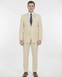 Emigre Classic Fit Tan Striped Two Button Cotton Seersucker Suit