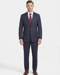 English Laundry Blue & Burgundy Houndstooth Plaid Slim Fit Notch Lapel Two button Stretch Suit
