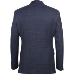 English Laundry Blue & Burgundy Houndstooth Plaid Slim Fit Notch Lapel Two button Stretch Suit