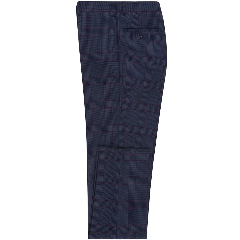 English Laundry Blue & Burgundy Houndstooth Plaid Slim Fit Notch Lapel Two button Stretch Suit