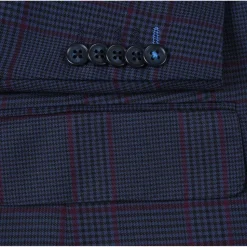 English Laundry Blue & Burgundy Houndstooth Plaid Slim Fit Notch Lapel Two button Stretch Suit