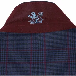 English Laundry Blue & Burgundy Houndstooth Plaid Slim Fit Notch Lapel Two button Stretch Suit
