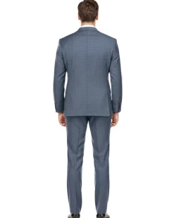 English Laundry Blue Check Slim Fit Notch Lapel Wool Blend Stretch 2 Button Suit