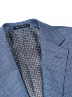 English Laundry Blue Check Slim Fit Notch Lapel Wool Blend Stretch 2 Button Suit