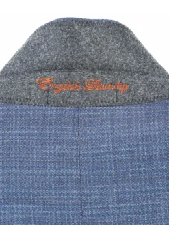 English Laundry Blue Check Slim Fit Notch Lapel Wool Blend Stretch 2 Button Suit
