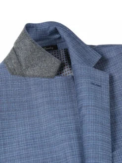 English Laundry Blue Check Slim Fit Notch Lapel Wool Blend Stretch 2 Button Suit