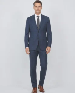 English Laundry Blue Plaid Slim Fit Notch Lapel Stretch 2 Button Suit