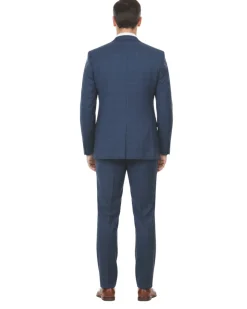 English Laundry Blue Plaid Slim Fit Notch Lapel Stretch 2 Button Suit