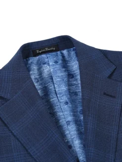 English Laundry Blue Plaid Slim Fit Notch Lapel Stretch Wool Blend 2 Button Suit