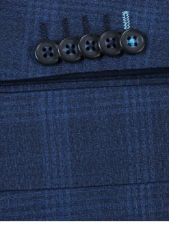 English Laundry Blue Plaid Slim Fit Notch Lapel Stretch Wool Blend 2 Button Suit