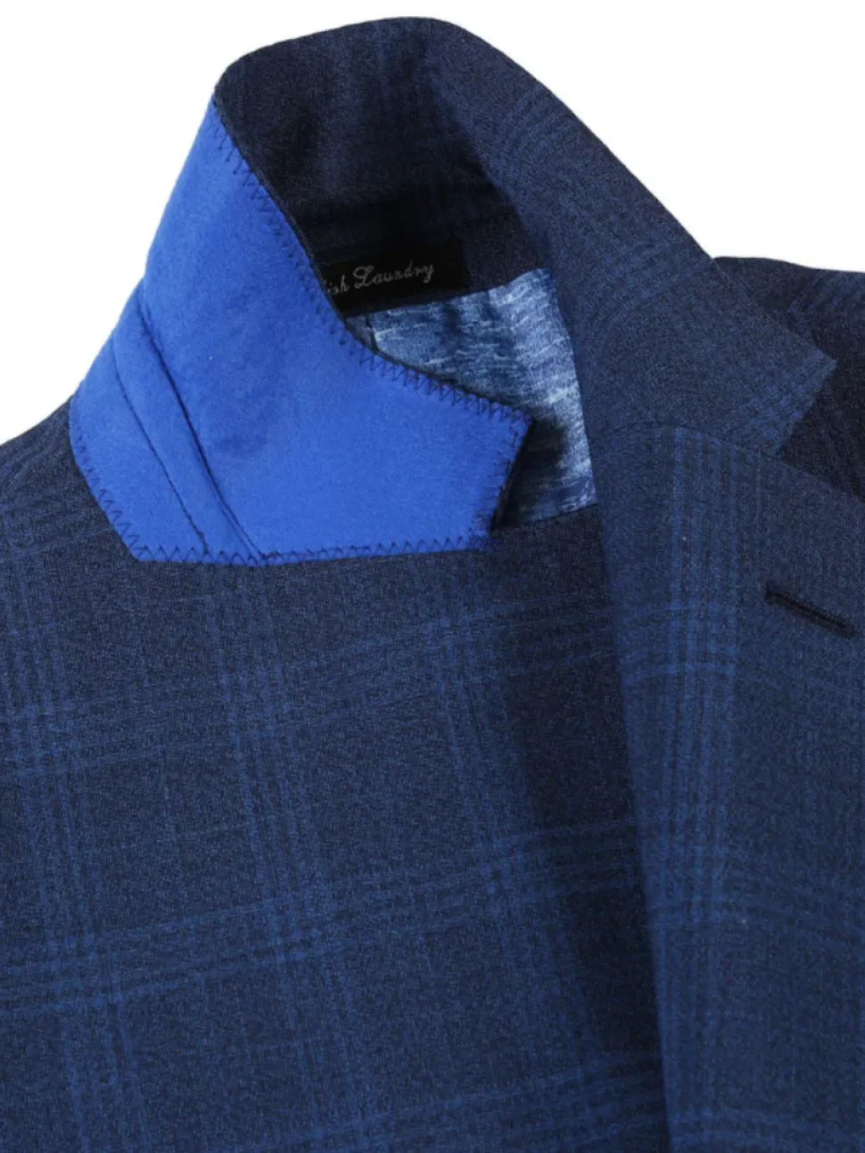 English Laundry Blue Plaid Slim Fit Notch Lapel Stretch Wool Blend 2 Button Suit