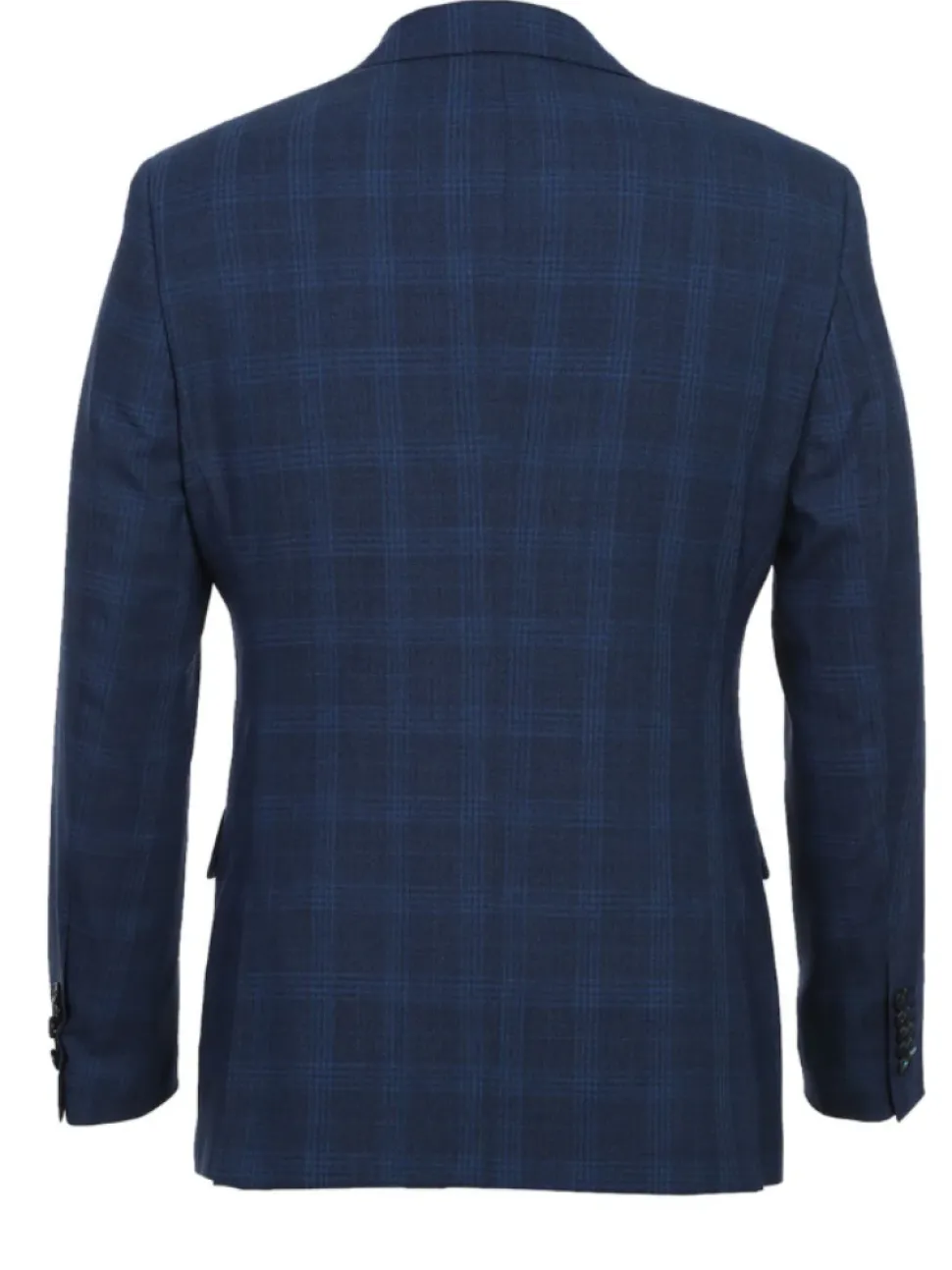 English Laundry Blue Plaid Slim Fit Notch Lapel Stretch Wool Blend 2 Button Suit