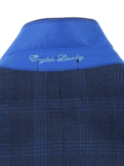 English Laundry Blue Plaid Slim Fit Notch Lapel Stretch Wool Blend 2 Button Suit