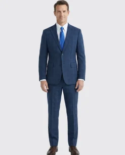 English Laundry Blue Plaid Slim Fit Notch Lapel Stretch Wool Blend 2 Button Suit
