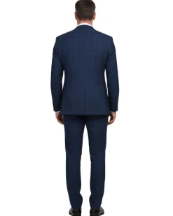 English Laundry Blue Plaid Slim Fit Notch Lapel Stretch Wool Blend 2 Button Suit