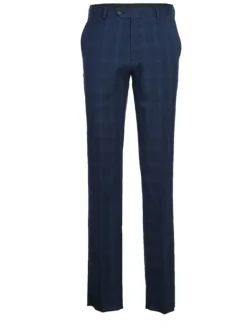 English Laundry Blue Plaid Slim Fit Notch Lapel Stretch Wool Blend 2 Button Suit