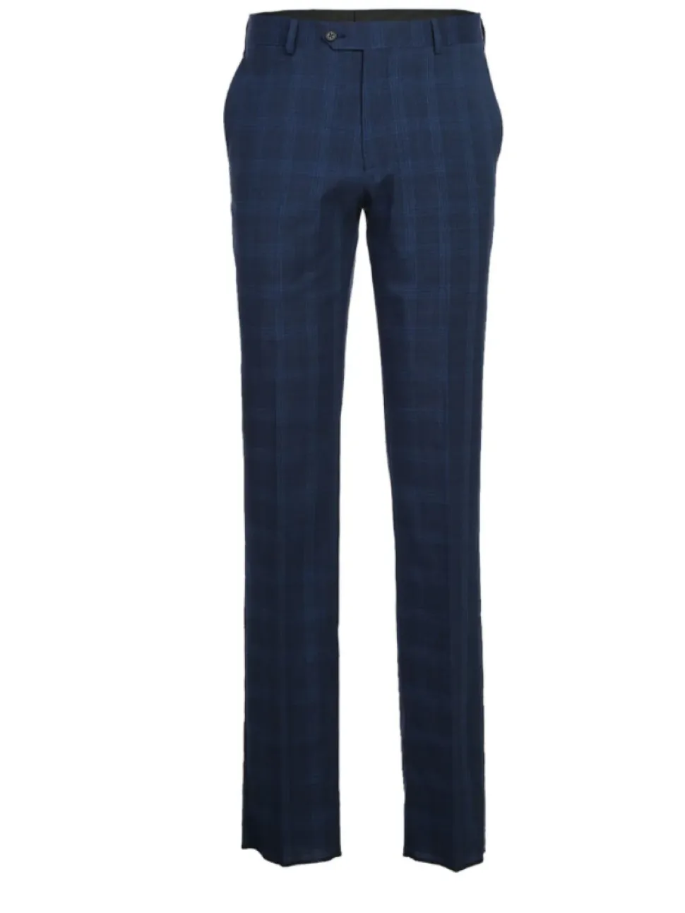 English Laundry Blue Plaid Slim Fit Notch Lapel Stretch Wool Blend 2 Button Suit
