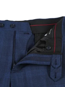 English Laundry Blue Plaid Slim Fit Notch Lapel Stretch Wool Blend 2 Button Suit