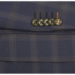English Laundry Blue & Tan Windowpane Slim Fit Notch Lapel 2 Button Stretch Suit