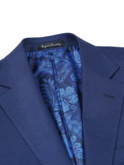 English Laundry Blue Textured Slim Fit Notch Lapel Stretch Wool 2-Button Suit