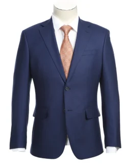 English Laundry Blue Textured Slim Fit Notch Lapel Stretch Wool 2-Button Suit