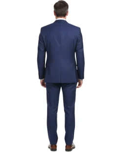 English Laundry Blue Textured Slim Fit Notch Lapel Stretch Wool 2-Button Suit