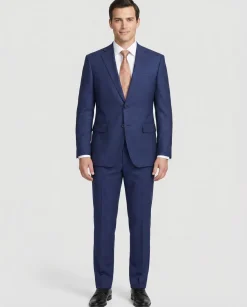 English Laundry Blue Textured Slim Fit Notch Lapel Stretch Wool 2-Button Suit