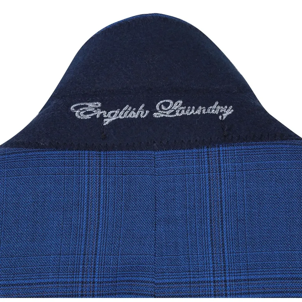 English Laundry Blue Tonal Windowpane Slim Fit Notch Lapel 2 Button Wool Suit