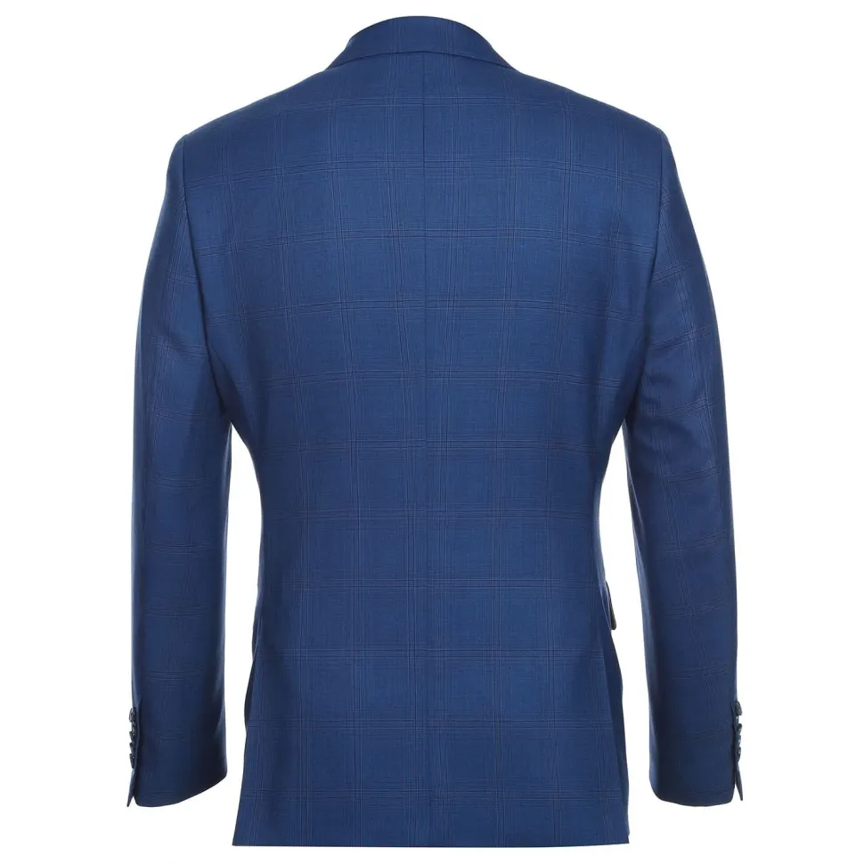 English Laundry Blue Tonal Windowpane Slim Fit Notch Lapel 2 Button Wool Suit